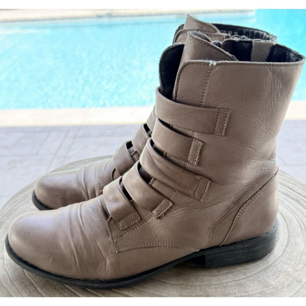 Miz Mooz Leighton Mid-Calf Boots in Grey/Taupe Leather SZ 10